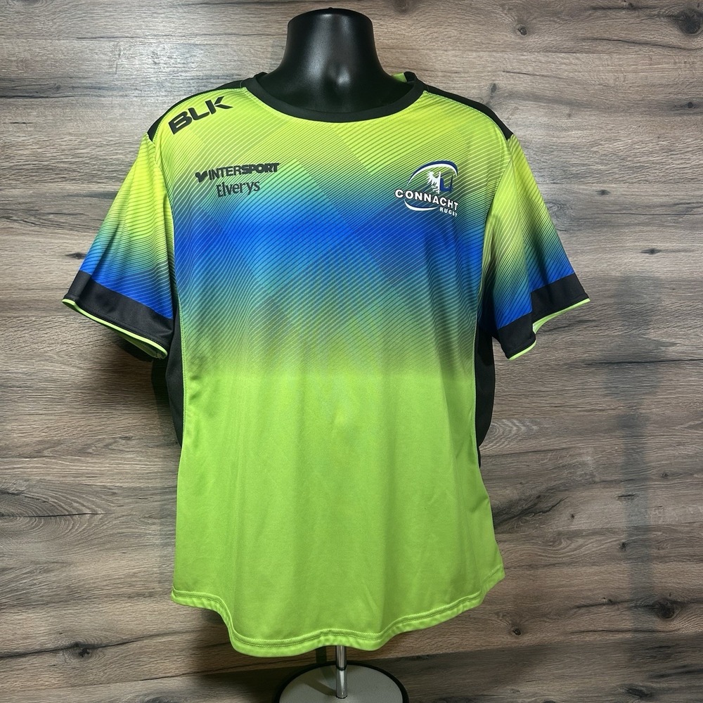 Connacht Rugby Shirt BLK  Size XL  Green/blie Black Excellent Condition